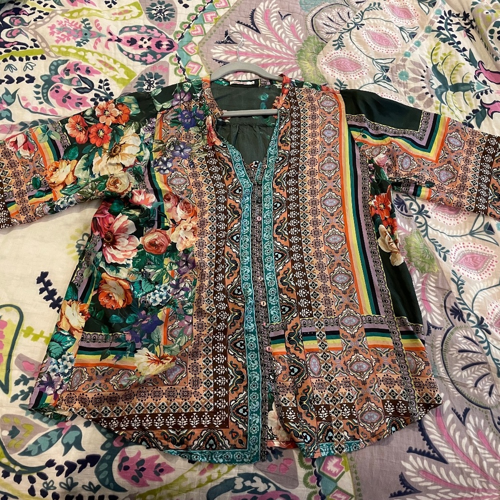 Johnny Was large flowy 100% silk blouse